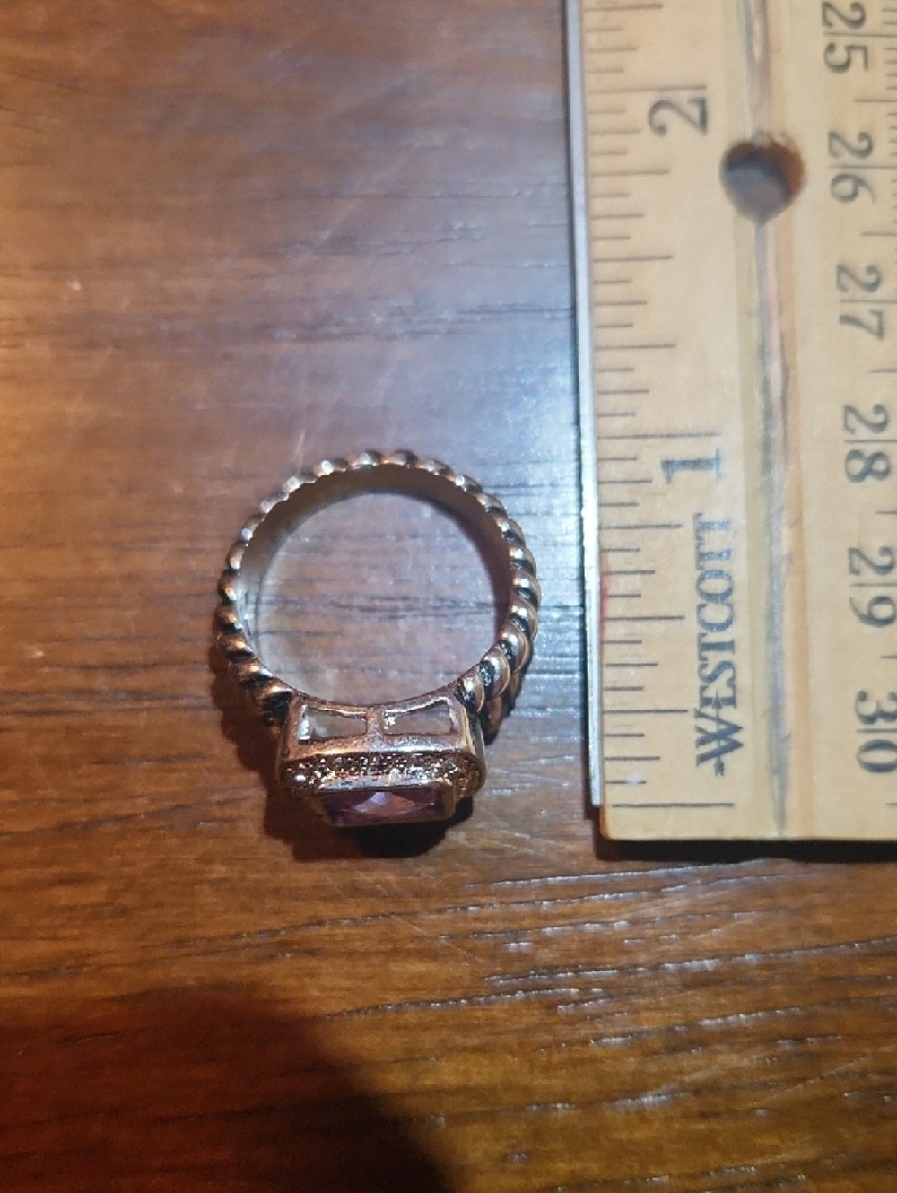 NWOT Amethyst Colored Stone Silver Antique Finished Halo Ring W/ Cubic Zirconia - Picture 5 of 8